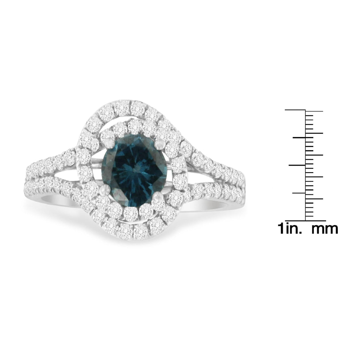 14K White Gold 1-1/3 Cttw White & Blue Diamond Interweaving Double Halo Cocktail Statement Ring (G-H and Fancy Blue Color, SI2-I1 Clarity) - JackiEaslick