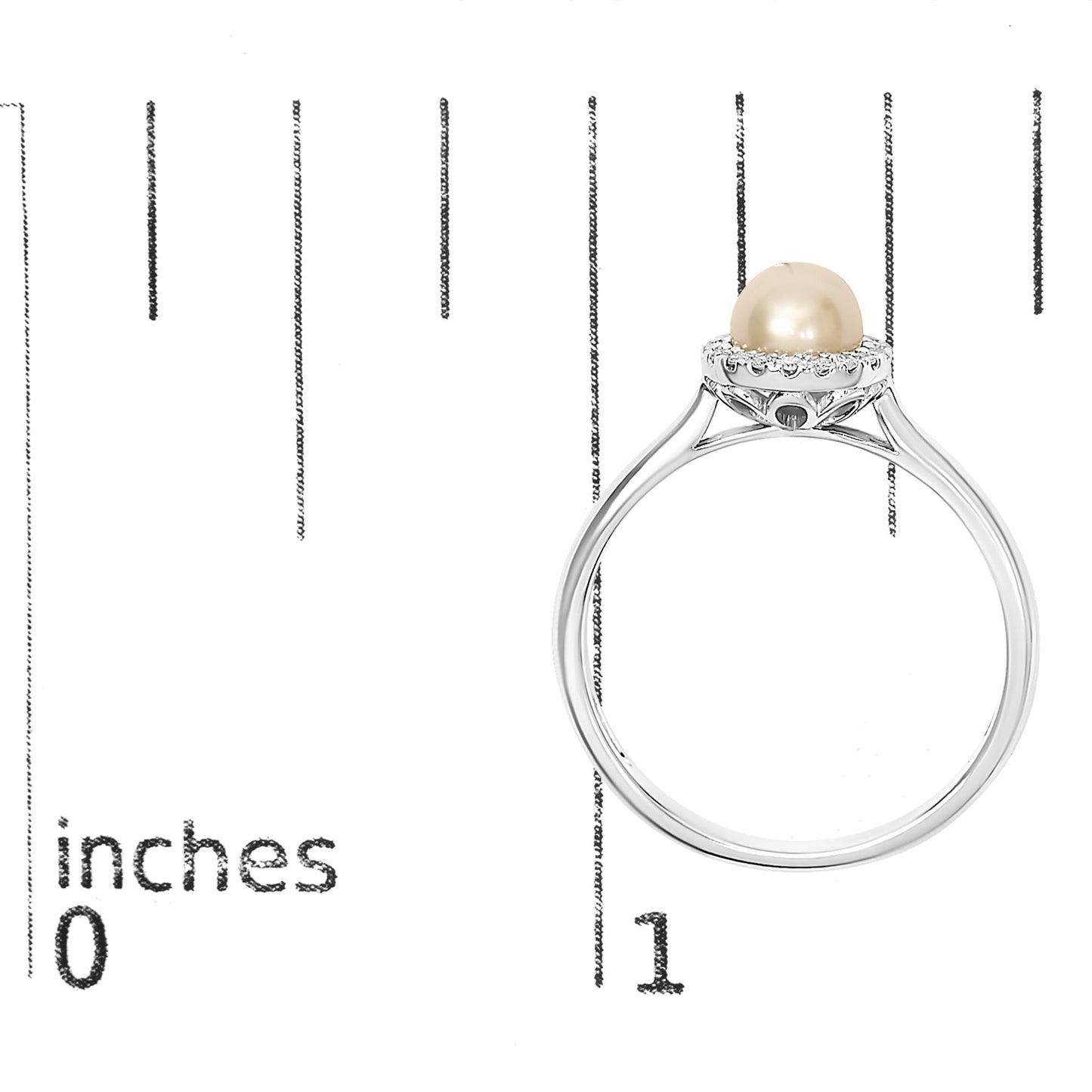 10K White Gold 5MM Cultured Freshwater Pearl  and Diamond Halo Ring (I-J Color, I1-I2 Clarity)
