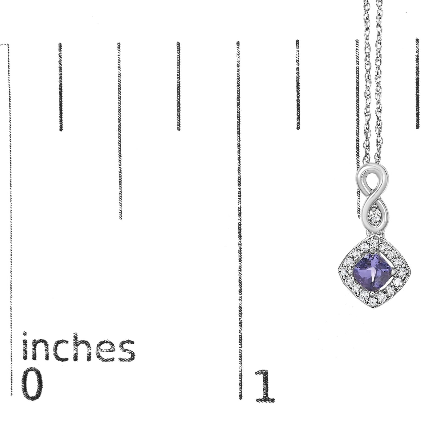 10K White Gold Blue Purple Tanzanite and Diamond Accent Cushion Drop Pendant Necklace - 18" Inches