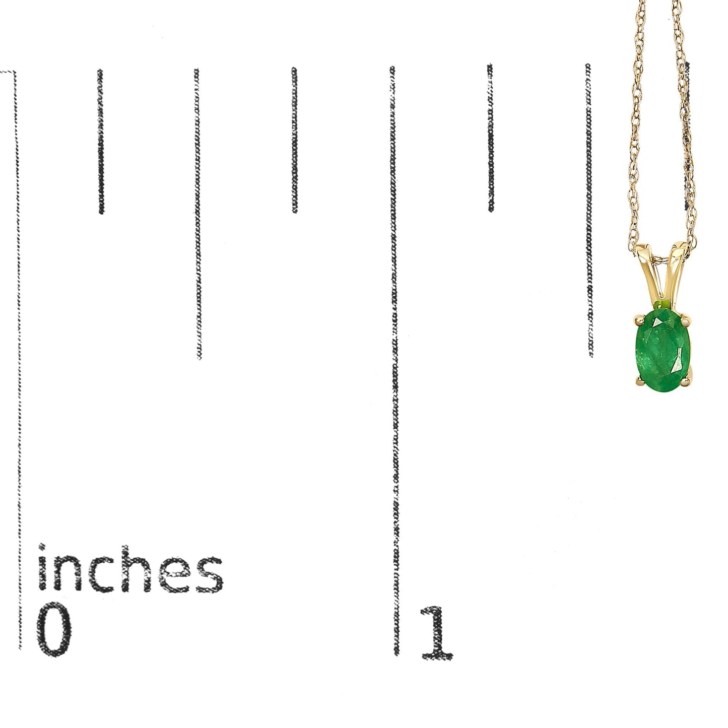 14K Yellow Gold Oval Green Emerald Solitaire Pendant Necklace - 18" Inches