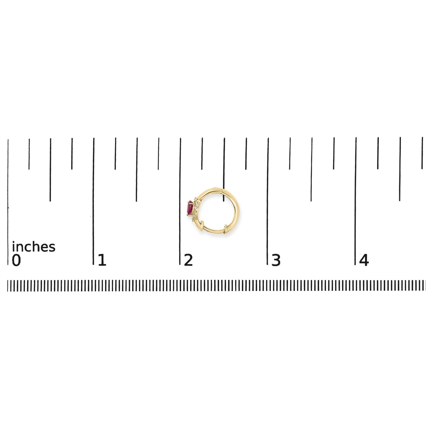 10K Yellow Gold Pear Cut Red Ruby 4x3 mm and 1/10 Cttw Round Diamond Huggy Earrings (I-J Color, I1-I2 Clarity)