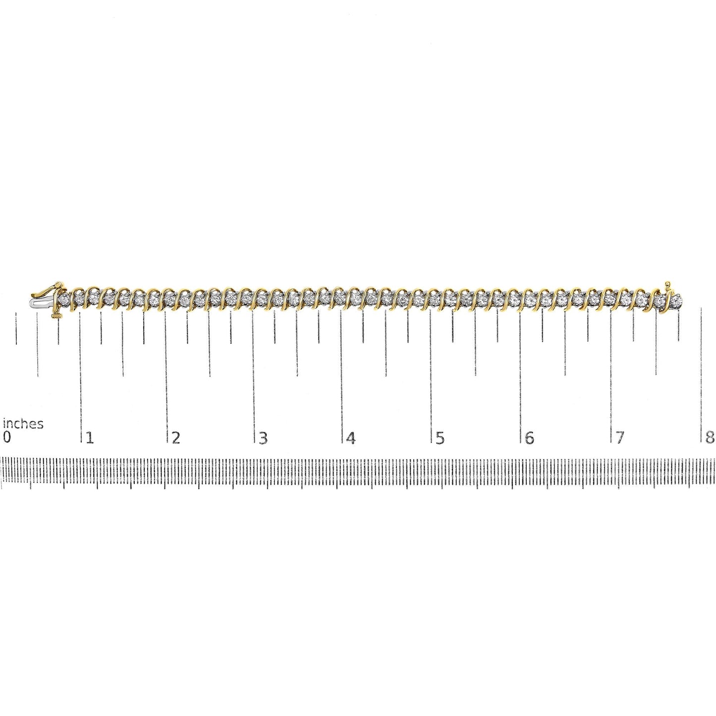 18K Yellow Gold 4.0 Cttw Round-Cut Diamond S-Link 7" Inch Tennis Bracelet (I-J Color, SI1-SI2 Clarity)