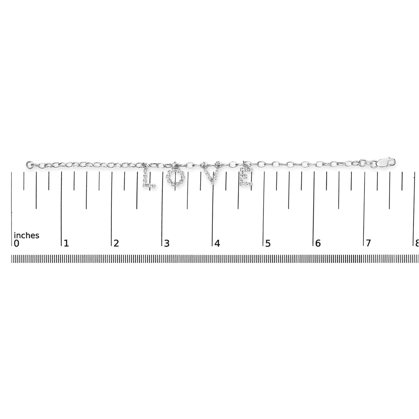 10k White Gold 1/6 Cttw Diamond "Love" Charm Cable Chain Bracelet (H-I Color, I1-I2 Clarity) - 7"