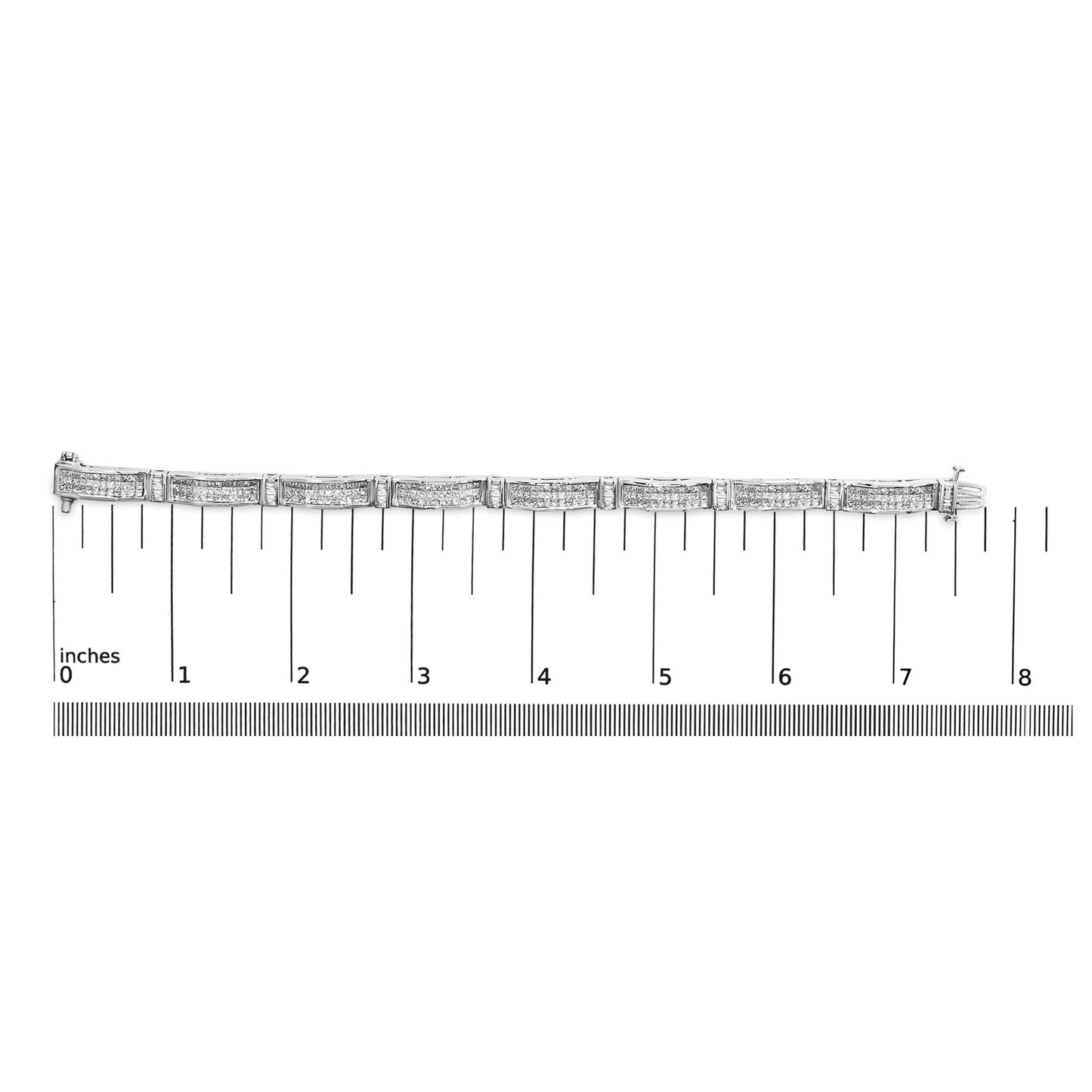 14K White Gold 7.0 Cttw Princess and Baguette Diamond Alternating Link Tennis Bracelet (H-I Color, I1-I2 Clarity) - 7" Inches