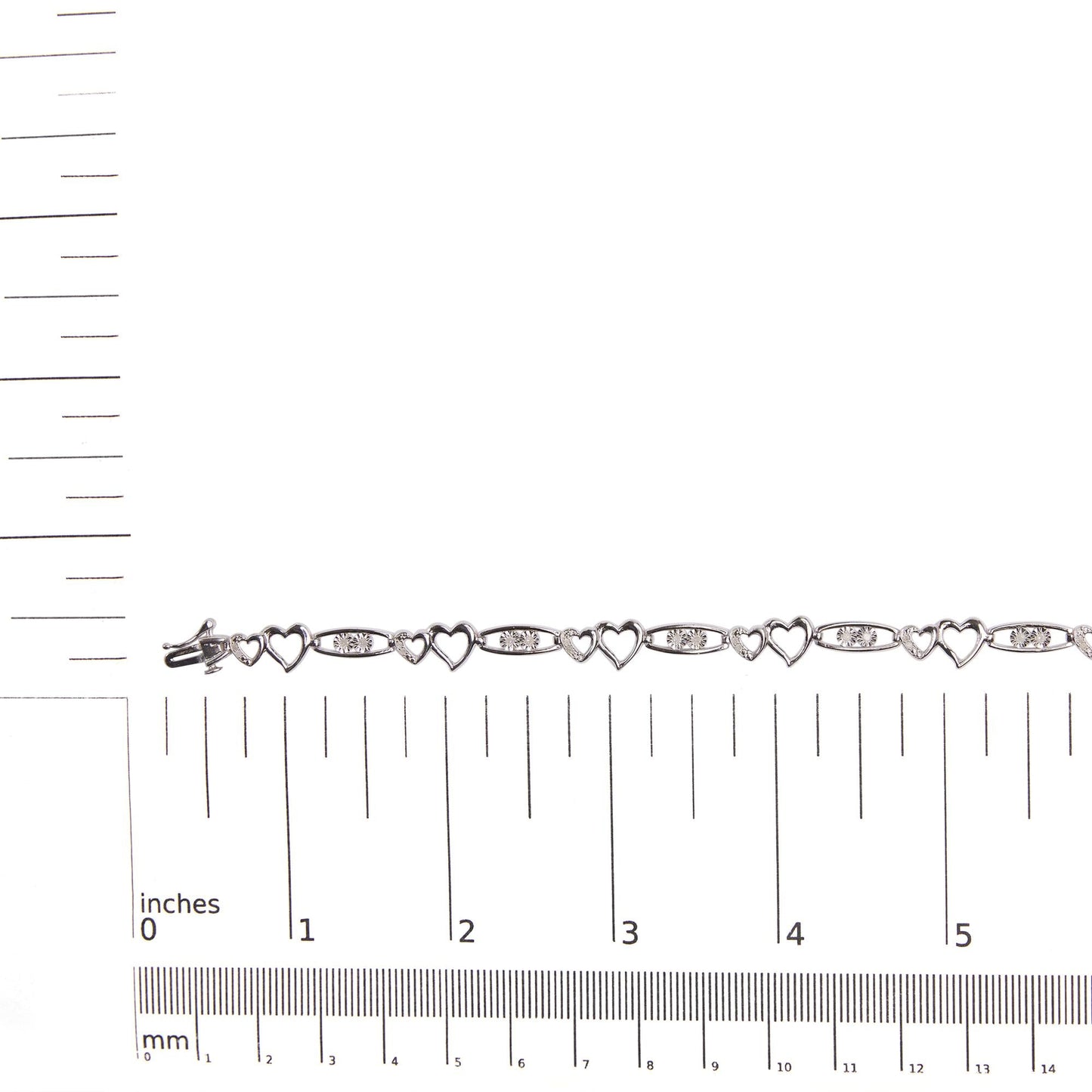 925 Sterling Silver 1/5 Cttw Diamond Double Heart Link Bracelet (I-J Color, I3 Clarity) - 7.25" Inches