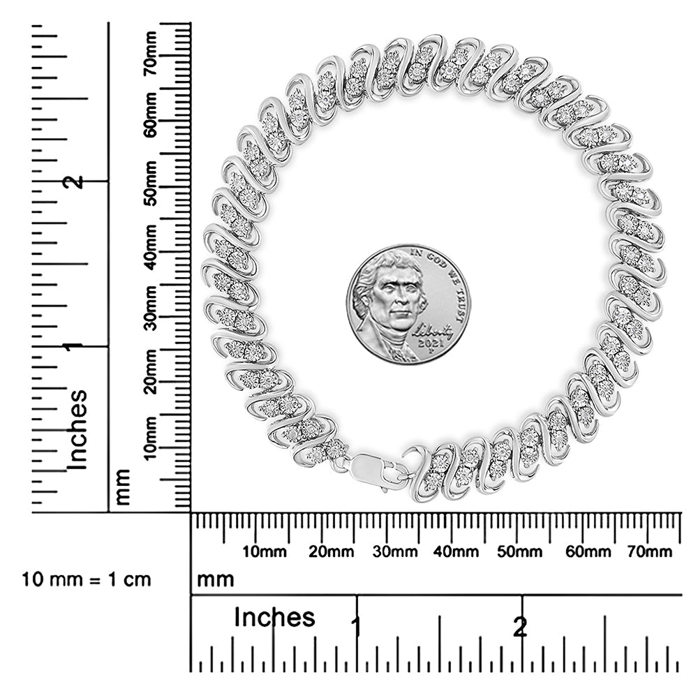 .925 Sterling Silver 1/2 Cttw Diamond Double Row S-Link Bracelet