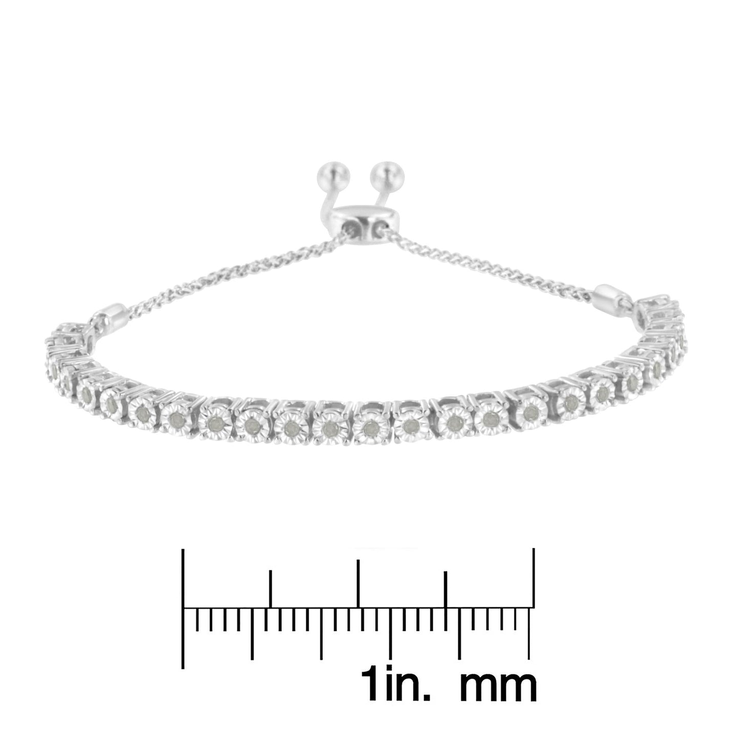 .925 Sterling Silver 1/4 Cttw Miracle-Set Diamond 4”-10” Adjustable Bolo Tennis Bracelet (I-J Color, I3 Clarity)