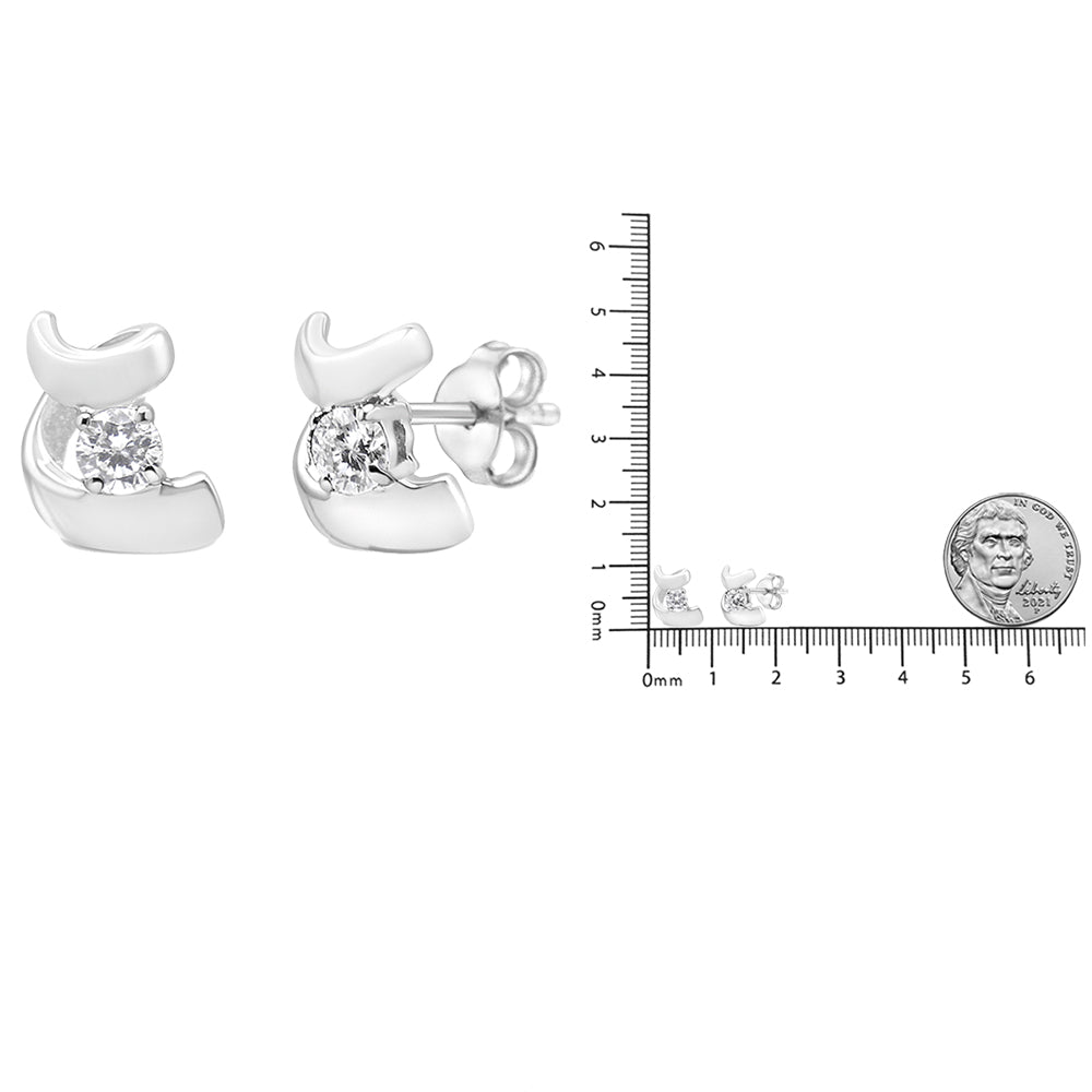 10K Gold 1/10 Cttw Round Brilliant-Cut Diamond Espira Swirls Solitaire Push Back Stud Earrings (I-J Color, I1-I2 Clarity)