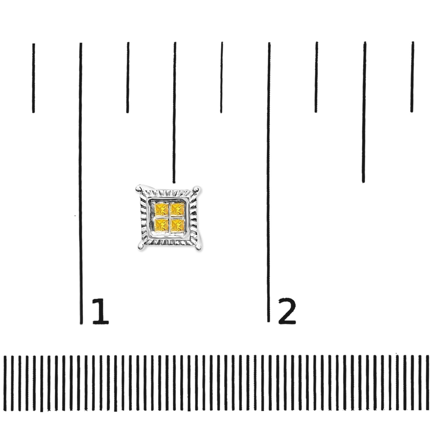 .925 Sterling Silver 1/2 Cttw Yellow Princess Diamond Quad Stud Earring