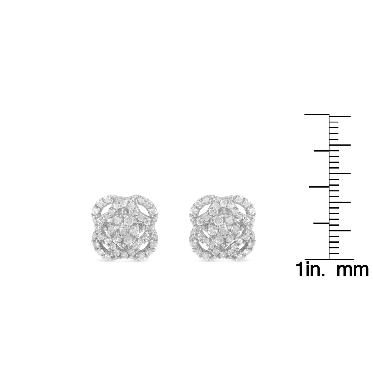 .925 Sterling Silver 1/2 cttw Round-cut Diamond Floral Cluster and Halo Stud Earring (I-J Color, I3 Clarity)