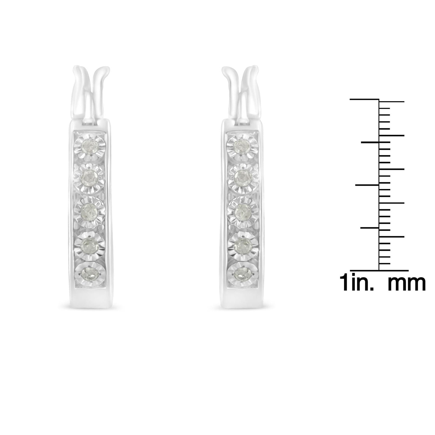 .925 Sterling Silver 1/10 Cttw Miracle Set Diamond Full Circle Hoop Earrings (I-J Color, I3 Clarity)