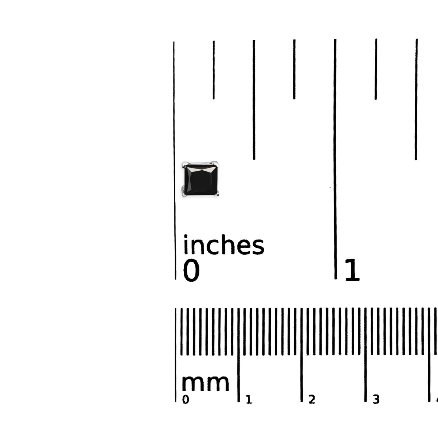 .925 Sterling Silver Princess-Cut Square Black Diamond Classic 4-Prong Stud Earrings with Screw Backs