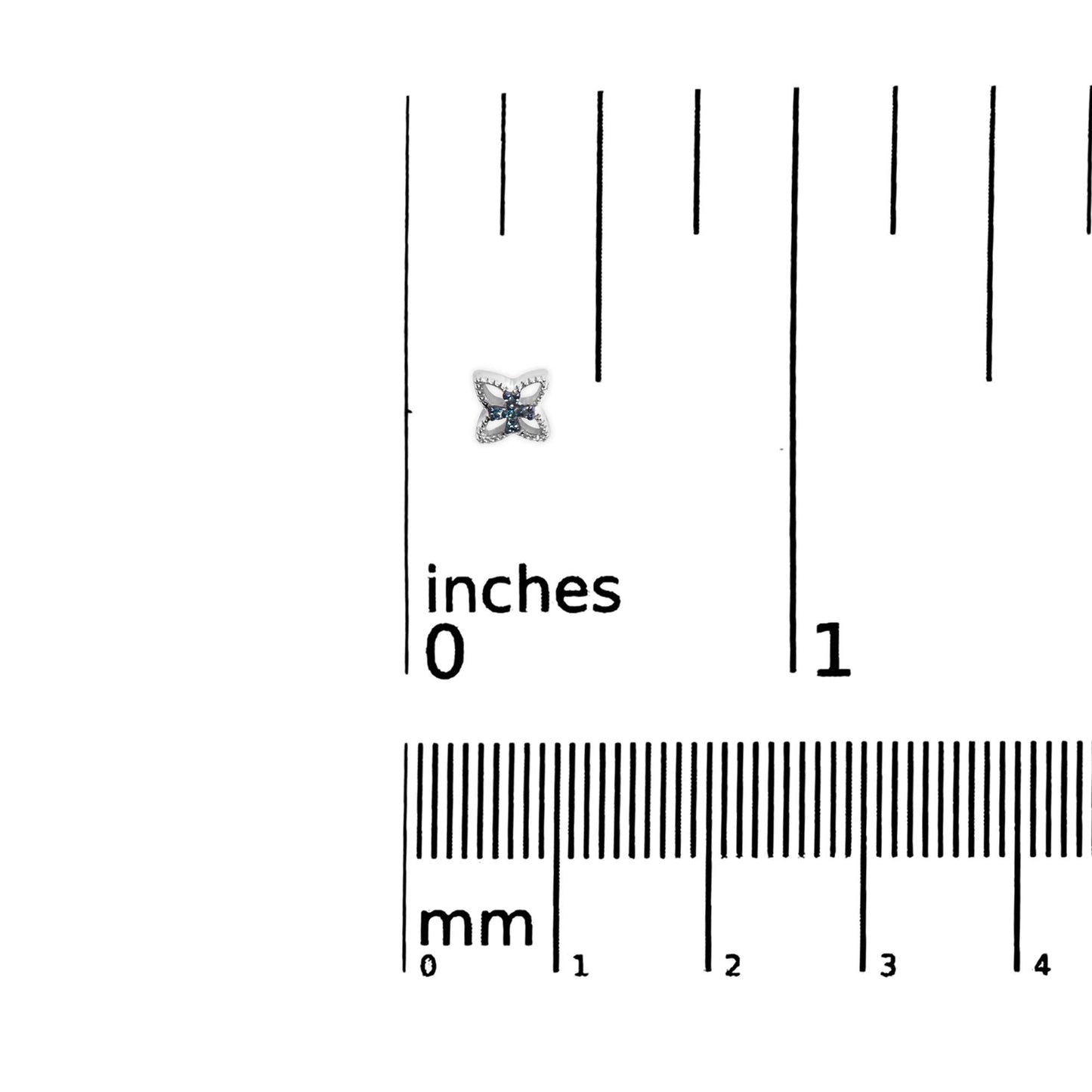 .925 Sterling Silver Blue Diamond Accent 4 Petal Flower Stud Earring (Blue Color, SI1-SI2 Clarity)