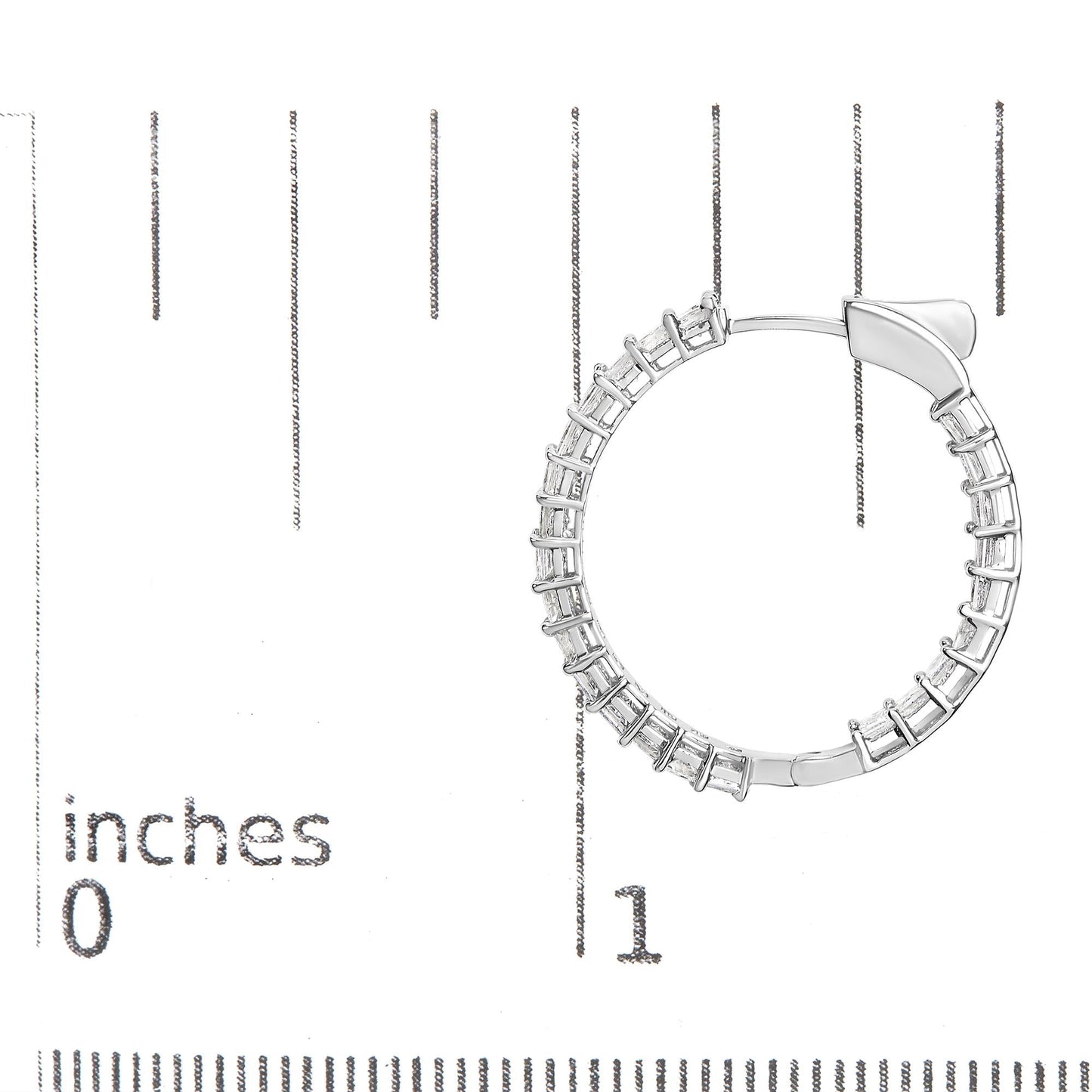 14K White Gold Natural Princess Cut Diamond Inside Out Hoop Earrings (G-H Color, SI2-I1 Clarity)