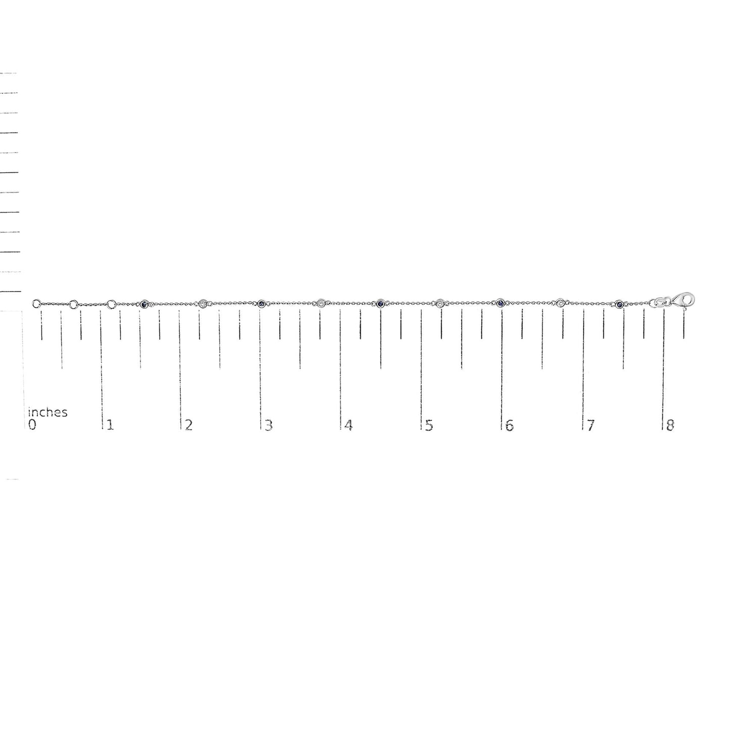 14K White Gold Alternating Blue Sapphire and White Diamond Bezel Station Chain Bracelet (I-J Color, SI2-I1 Clarity) - 8" Inches