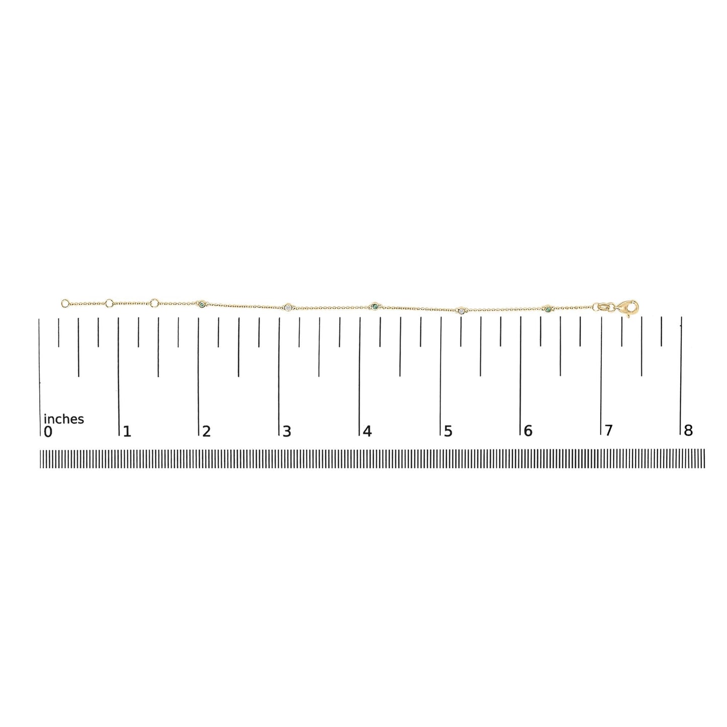 14K Yellow Gold Alternating Green Emerald and Diamond Bezel Station Chain Bracelet - Size 7.5 inch