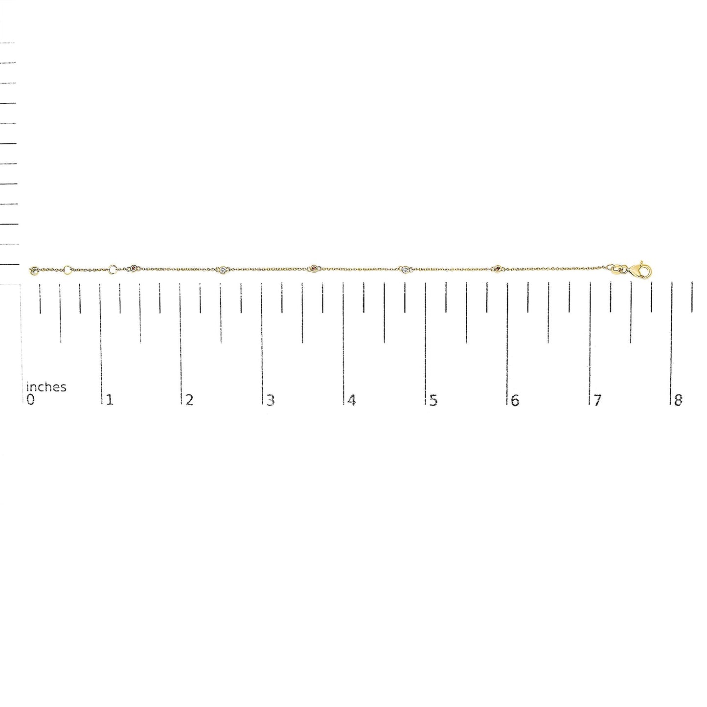 14K Yellow Gold Alternating Red Ruby and White Diamond Bezel Station Chain Bracelet (I-J Color, SI2-I1 Clarity) - 7.5" Inches