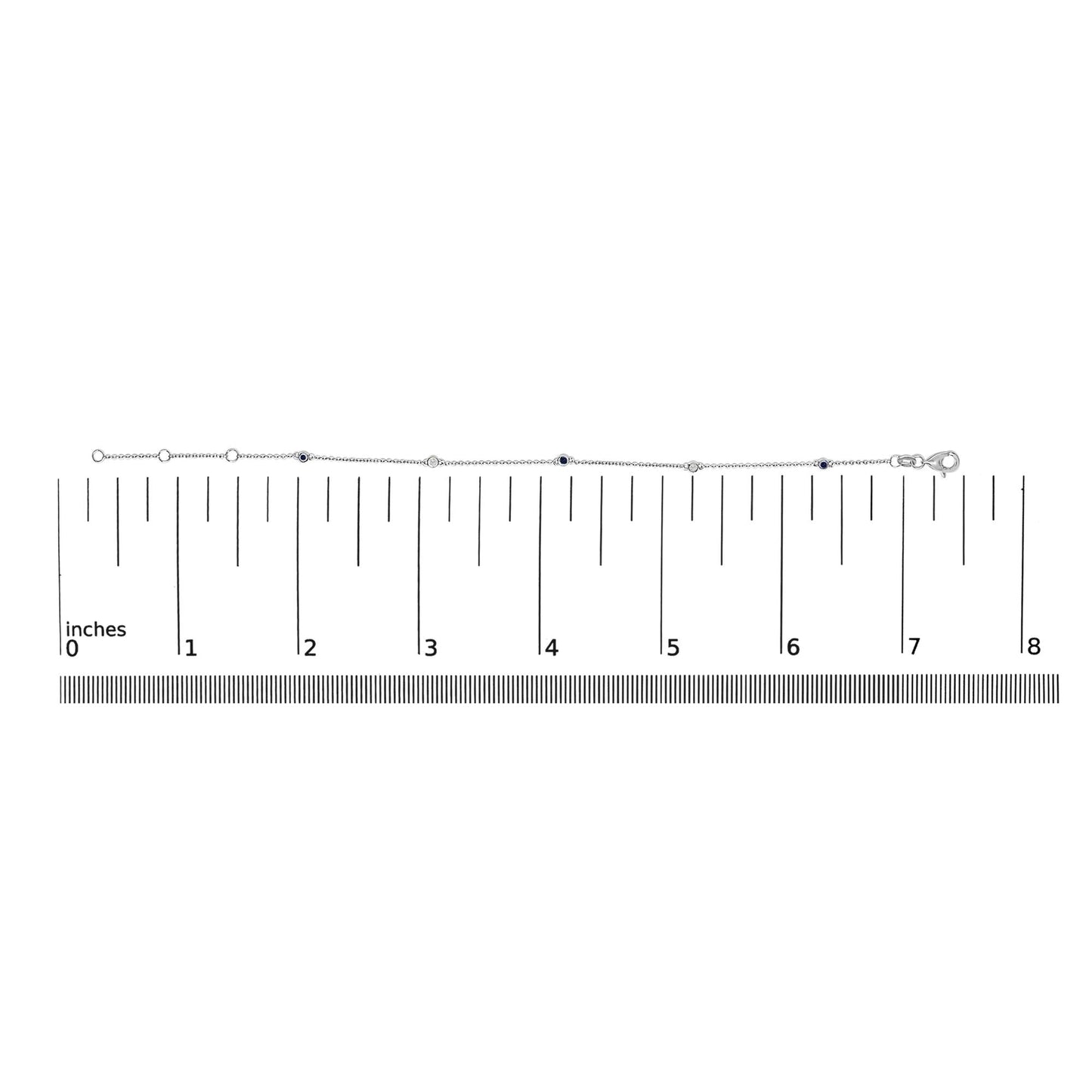 14K White Gold Alternating Blue Sapphire and Diamond Bezel Station Chain Bracelet - Size 7.5 inch