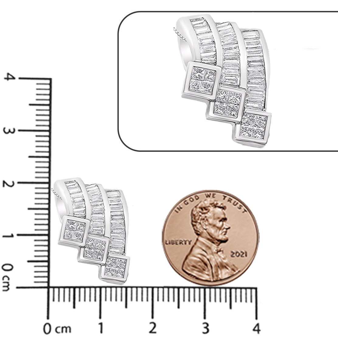 14K White Gold 1 1/2 Cttw Invisible Set Princess and Channel Set Baguette-cut Diamond Triple Curve Pendant Necklace (G-H Color, SI1-SI2 Clarity) - NO CHAIN INCLUDED