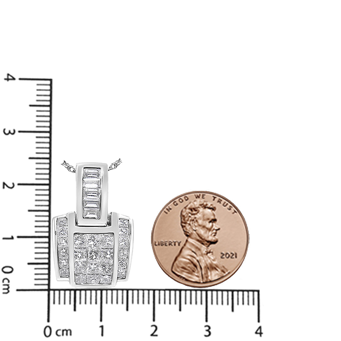 14K White Gold 2 1/5 Cttw Princess Cut Composite Diamond Pendant with Diamond Bale Pendant Necklace (H-I Color,SI1-SI2 Clarity) - NO CHAIN INCLUDED