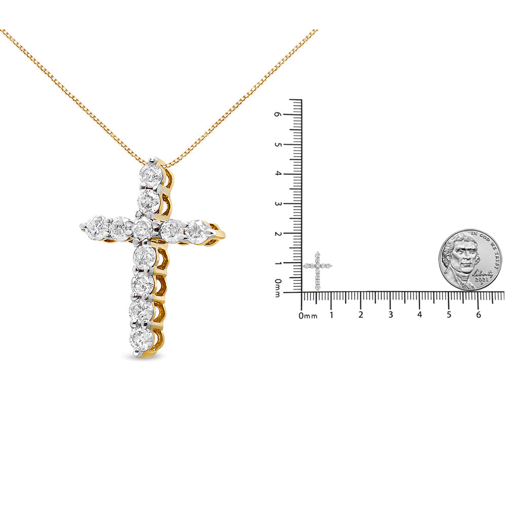 10K Gold 1/2 Cttw Round Brilliant Cut Diamond Cross Pendant Necklace with Box Chain (I-J Color, I1-I2 Clarity) - 18"