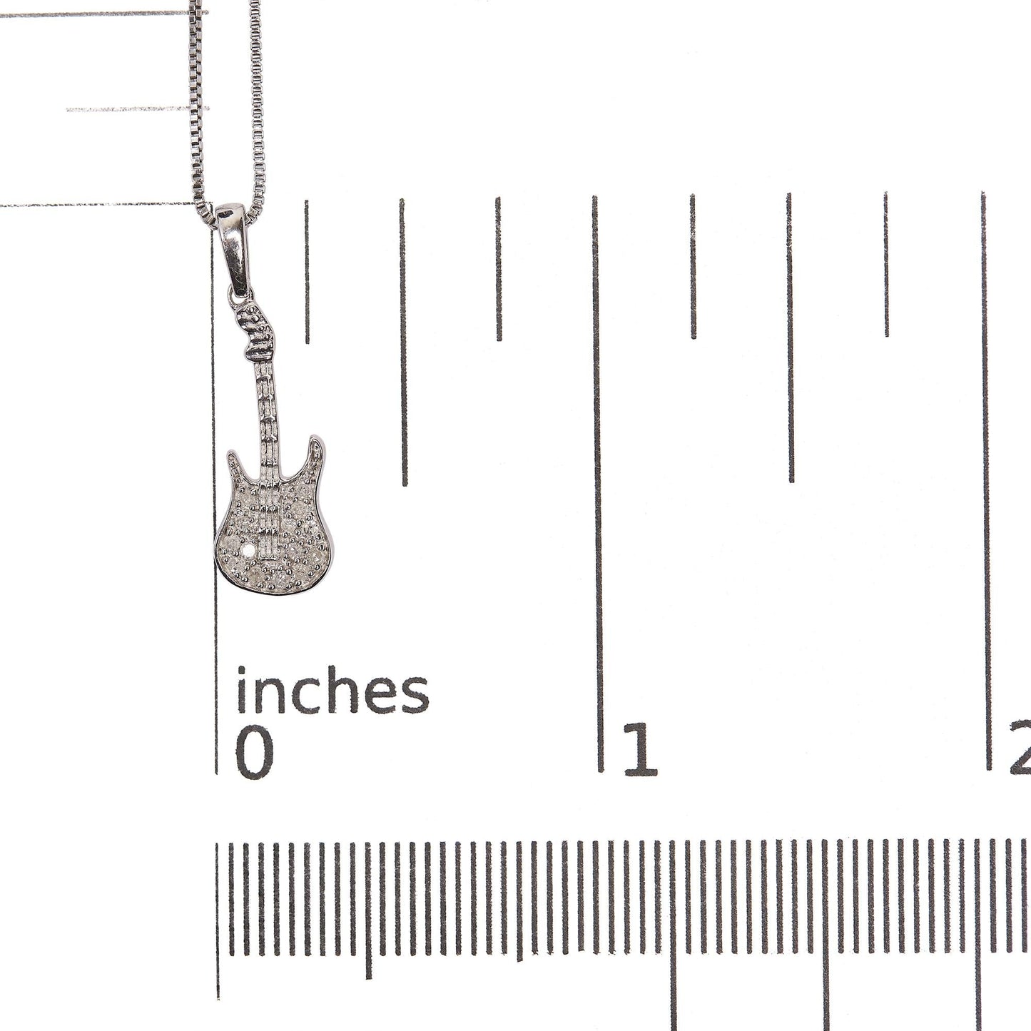 .925 Sterling Silver 1/10 Cttw Diamond Studded Guitar Pendant Necklace (I-J Color, I2-I3 Clarity) - 18" Inches