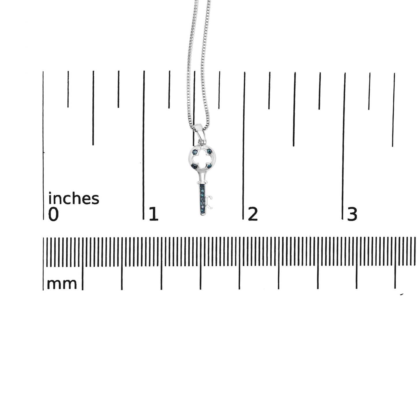 .925 Sterling Silver Blue Diamond Accent Key Pendant Necklace (Blue Color, I2-I3 Clarity) - 18" Inches