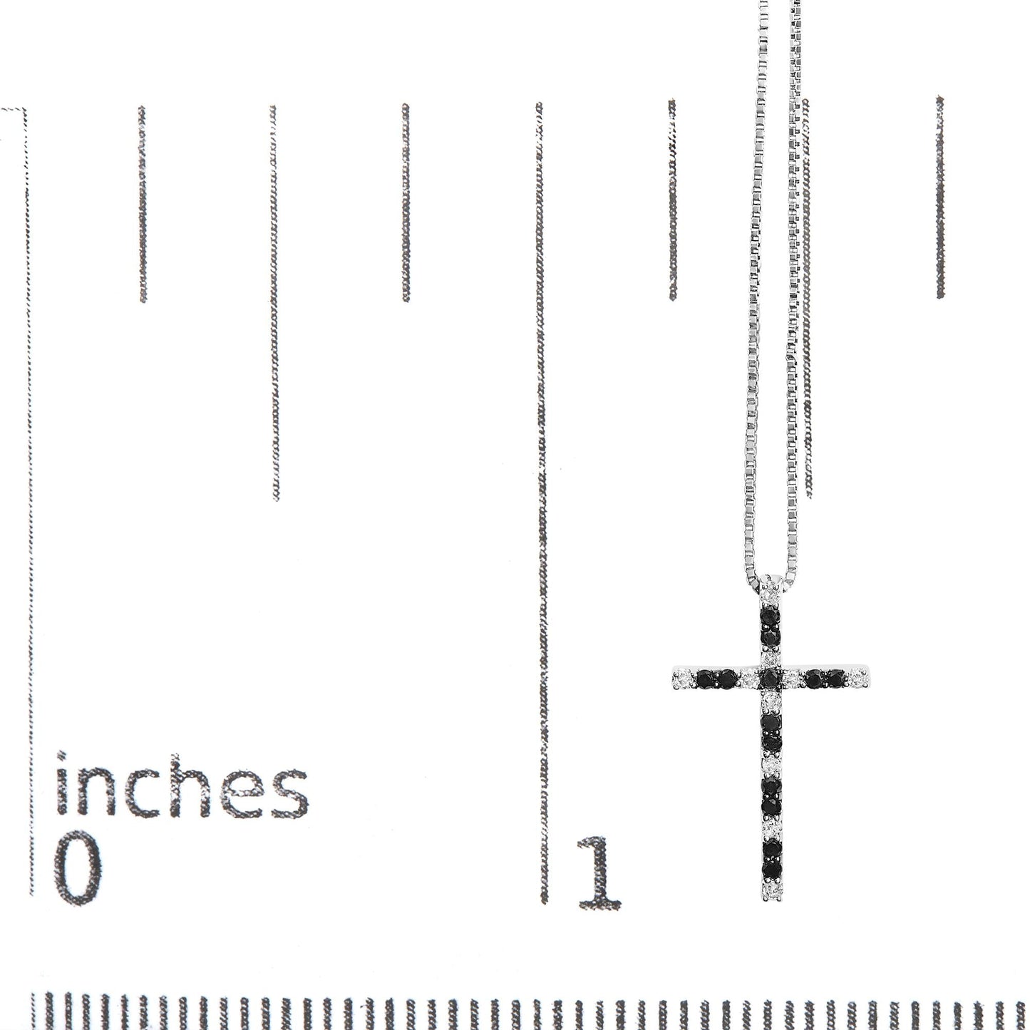 .925 Sterling Silver 1/4 Cttw Black and White Diamond Cross 18" Pendant Necklace (H-I Color, I2-I3 Clarity)