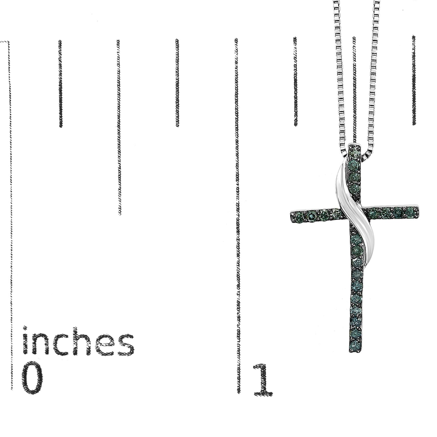 .925 Sterling Silver 1/4 Cttw Blue Diamond Ribbon Swirl over Cross Pendant Necklace (Blue Color, I2-I3 Clarity) - 18" Inches