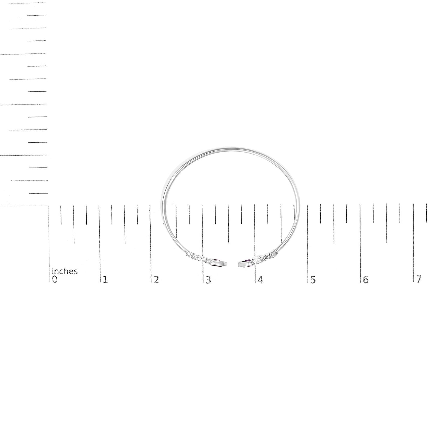 .925 Sterling Silver 8X4MM Marquise Purple Amethyst and Diamond Accent Fleur Di Lis Open Cuff Bangle (I-J Color, I1-I2 Clarity) - 7"