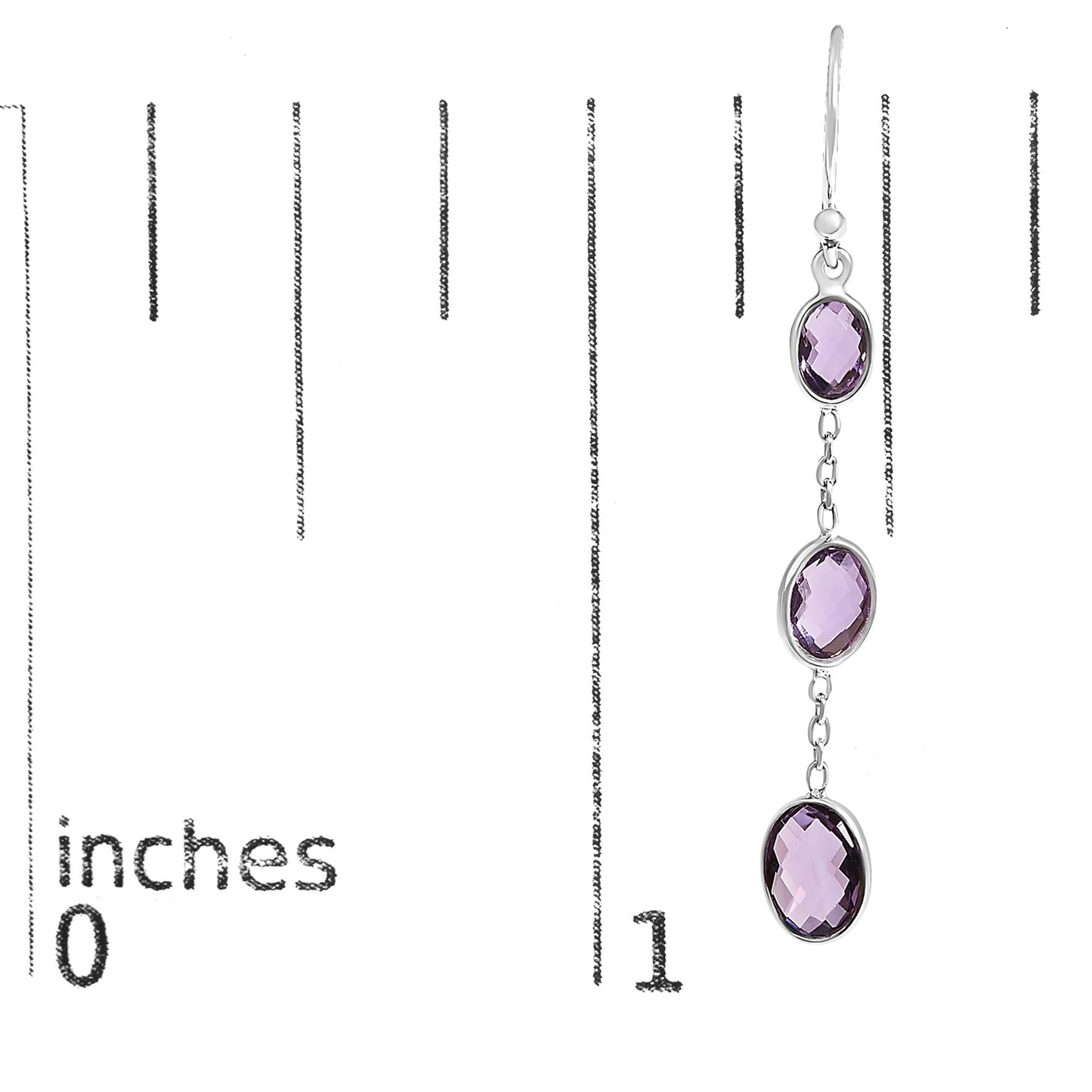 .925 Sterling Silver Checkerboard Cut Oval Purple Amethyst 2" Inch Drop and Dangle Earrings