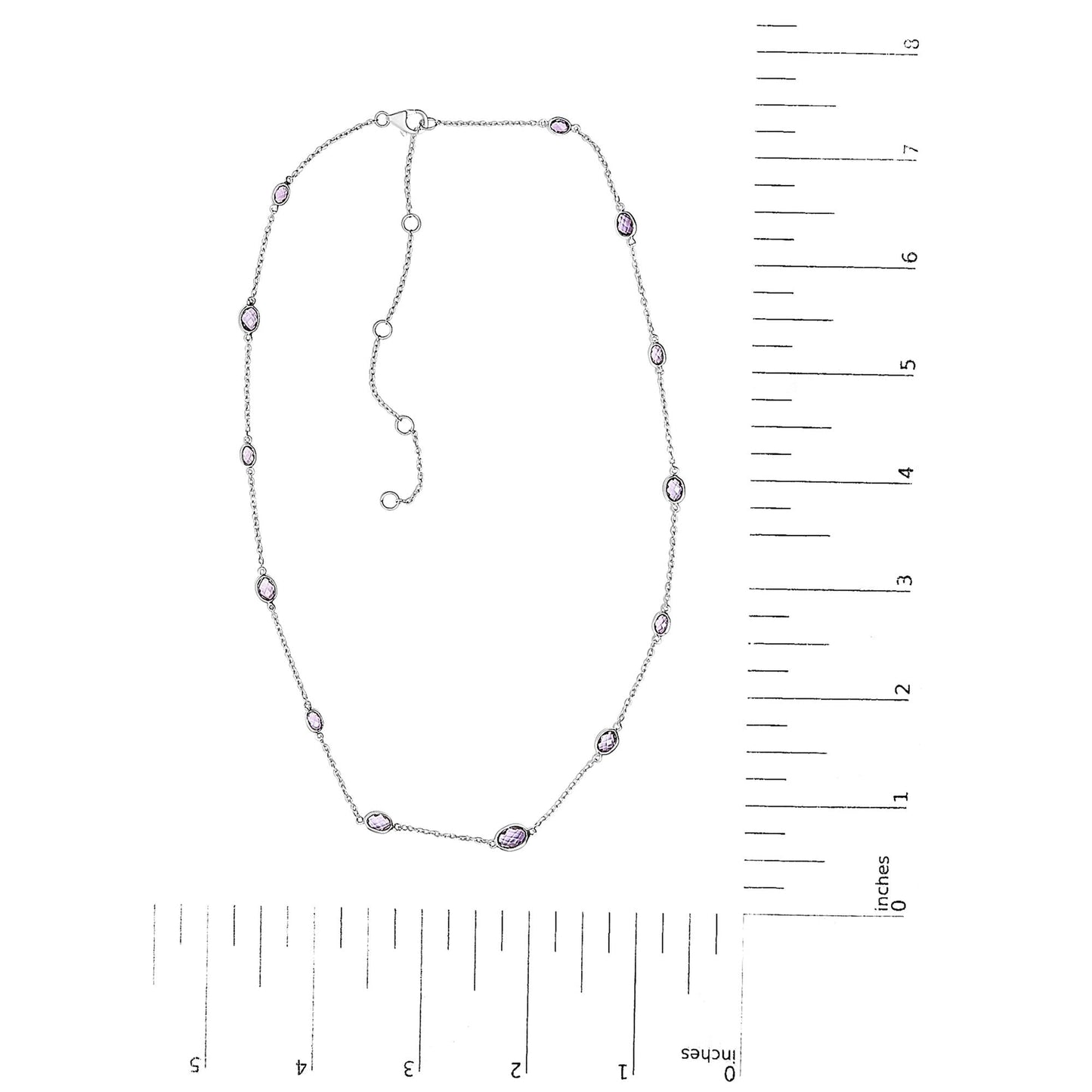 .925 Sterling Silver Checkerboard Cut Purple Amethyst Bezel Station Necklace - 22" Inches