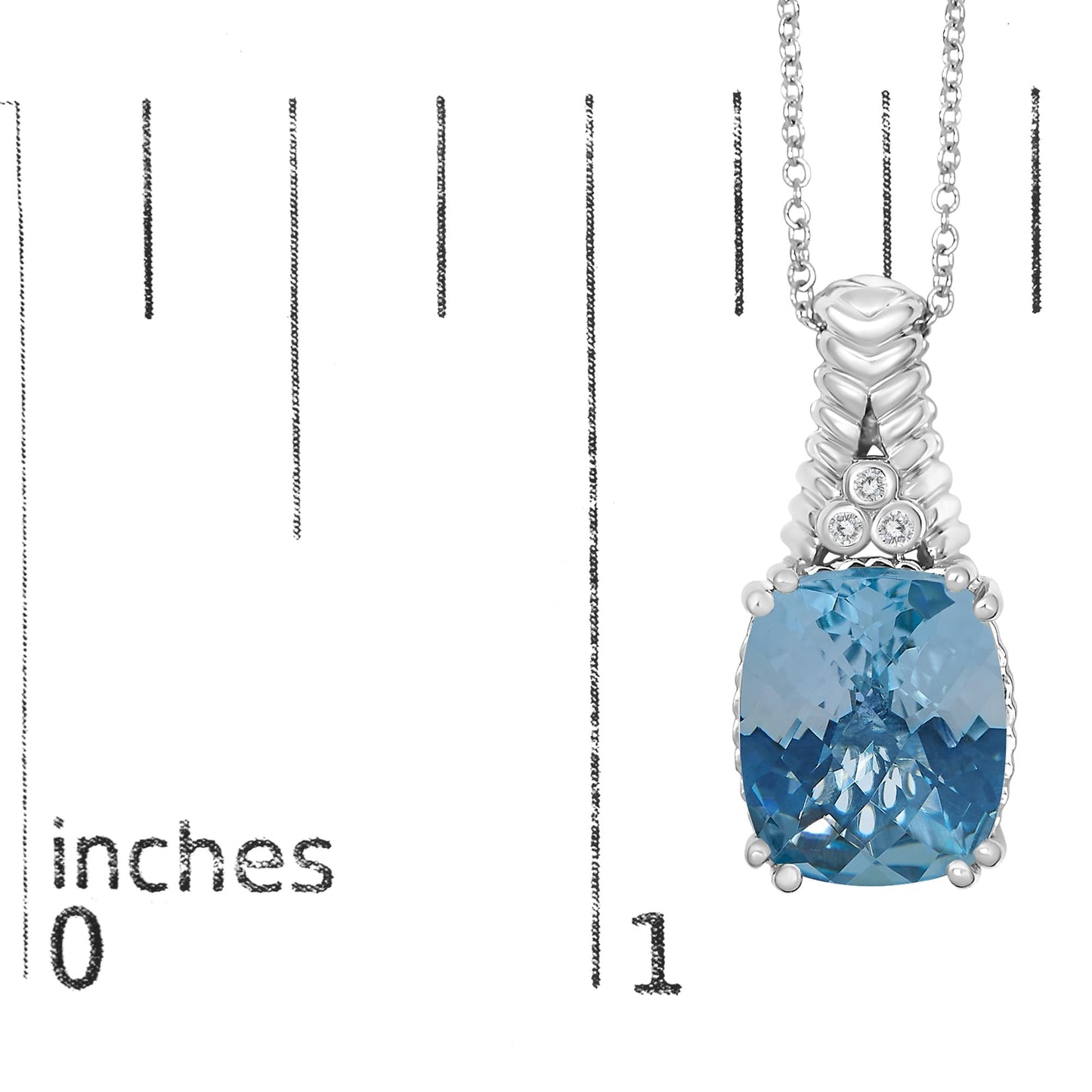 .925 Sterling Silver Blue Topaz and Diamond Accent Textured Pendant Necklace - 18" Inches