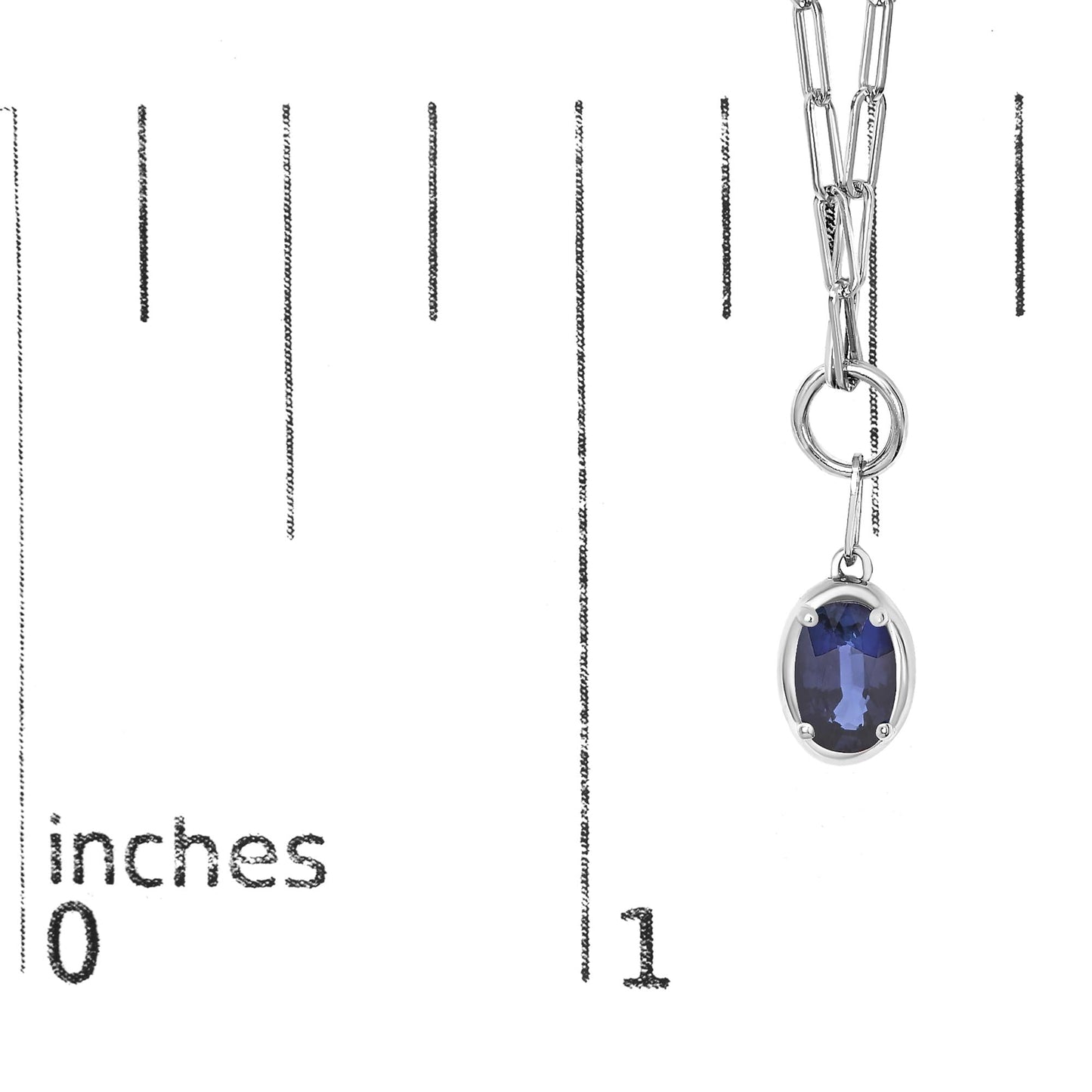 10K White Gold 6x4 mm Oval Blue Sapphire Solitaire Paperclip Pendant Necklace - 18" Inches