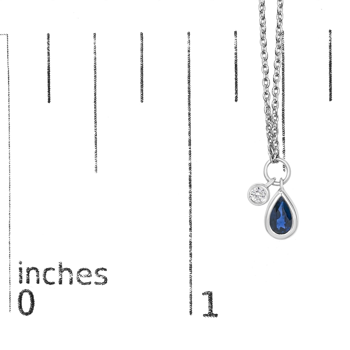 10K White Gold 6x4 mm Pear Blue Sapphire and Diamond  Accent Charm Pendant Necklace - 18" Inches