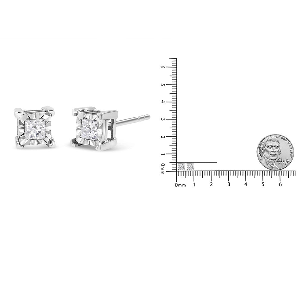 .925 Sterling Silver Miracle Set Princess-cut Diamond Solitaire Stud Earrings (H-I Color, I2-I3 Clarity)