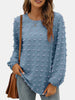 Swiss Dot Round Neck Long Sleeve Blouse