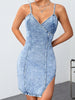 Slit Surplice Spaghetti Strap Denim Dress