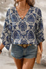 Printed V-Neck Three-Quarter Sleeve Blouse