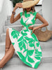 Cutout Printed Cap Sleeve Midi Dress