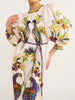 Printed Round Neck Puff Sleeve Dress