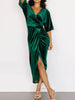 Ruched Surplice Half Sleeve Dress