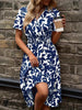 Printed Smocked Surplice Short Sleeve Dress