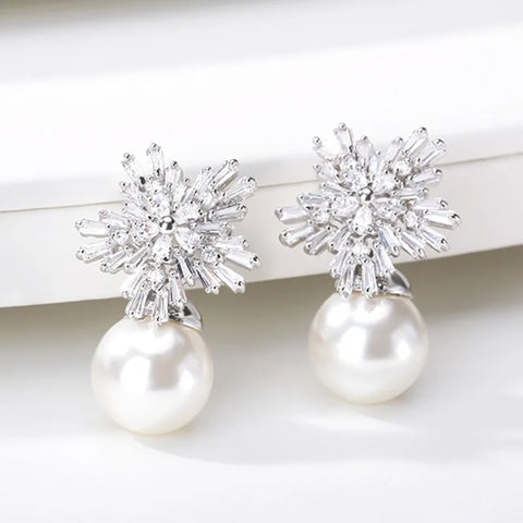 Snowflake Pearl Drop Earrings