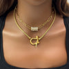 Waterproof Stainless Steel Paper Clip Chain Jewelry 18k Gold Plated Full Zircon Circle Necklace Women YF3823