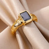 Square Black Crystal Gold Plated Ring