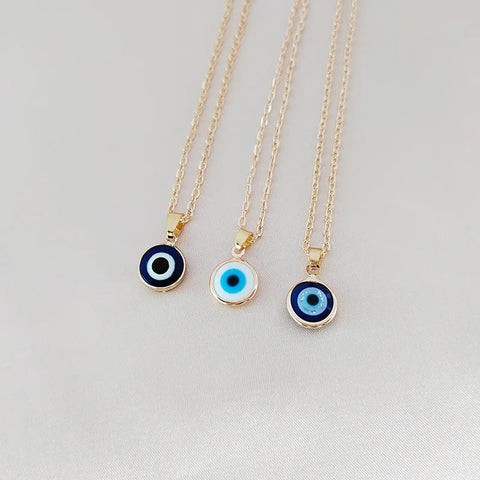 Simple Round Turkish Devil's Eyes Pendant Necklace