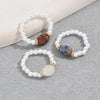 3 PCS Set Natural Stone Pearl Beaded Rings For Women Simi Precious Stone White Pearl Elastic Rings Adjustable Hand Make Ring Set