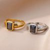 Square Black Crystal Gold Plated Ring