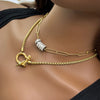 Waterproof Stainless Steel Paper Clip Chain Jewelry 18k Gold Plated Full Zircon Circle Necklace Women YF3823